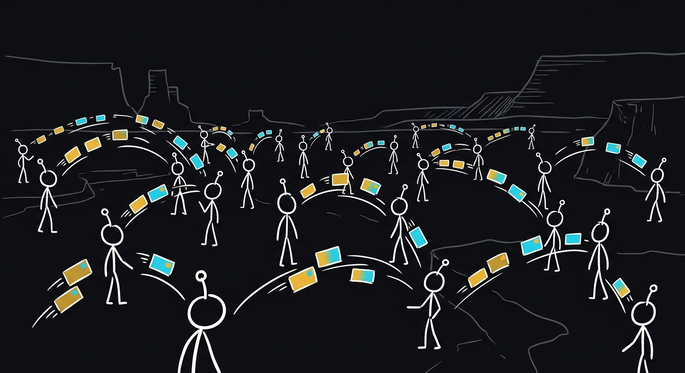 Agent landscape - swarm of AI agents communicating